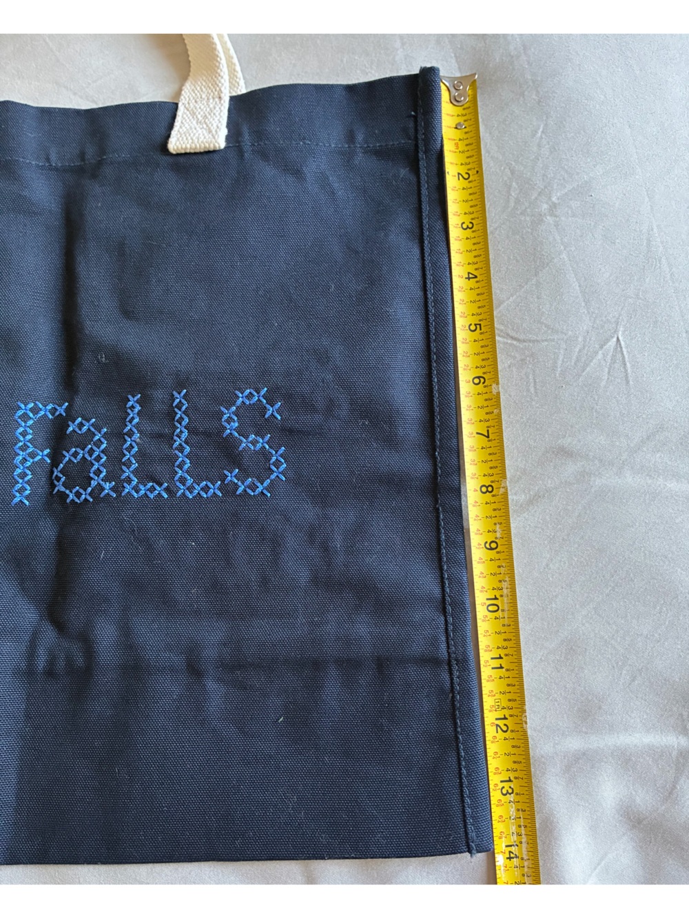 Navy Canvas Tote with Cream Handles and Blue Embroidery - Picture 3 of 4